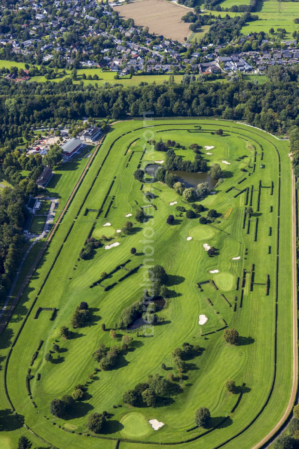 Krefeld from above - Race track of the race track - harness racing track on Talstrasse in Krefeld in the Ruhr area in the federal state of North Rhine-Westphalia, Germany