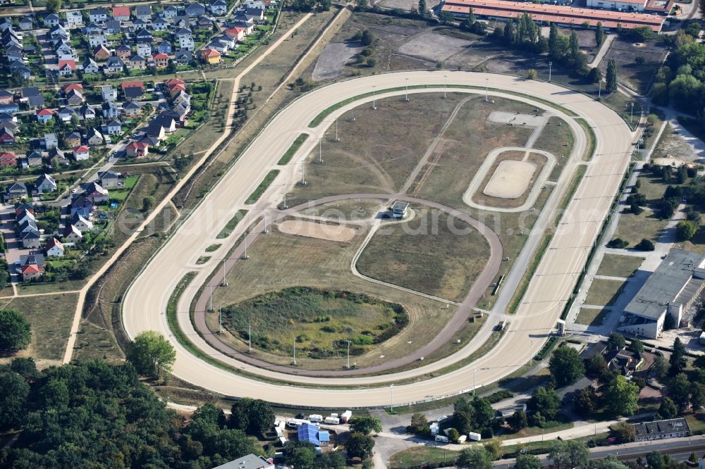 Berlin from above - Racetrack racecourse - trotting of Reitverein Karlshorst - Berlin on the Treskowallee in Berlin