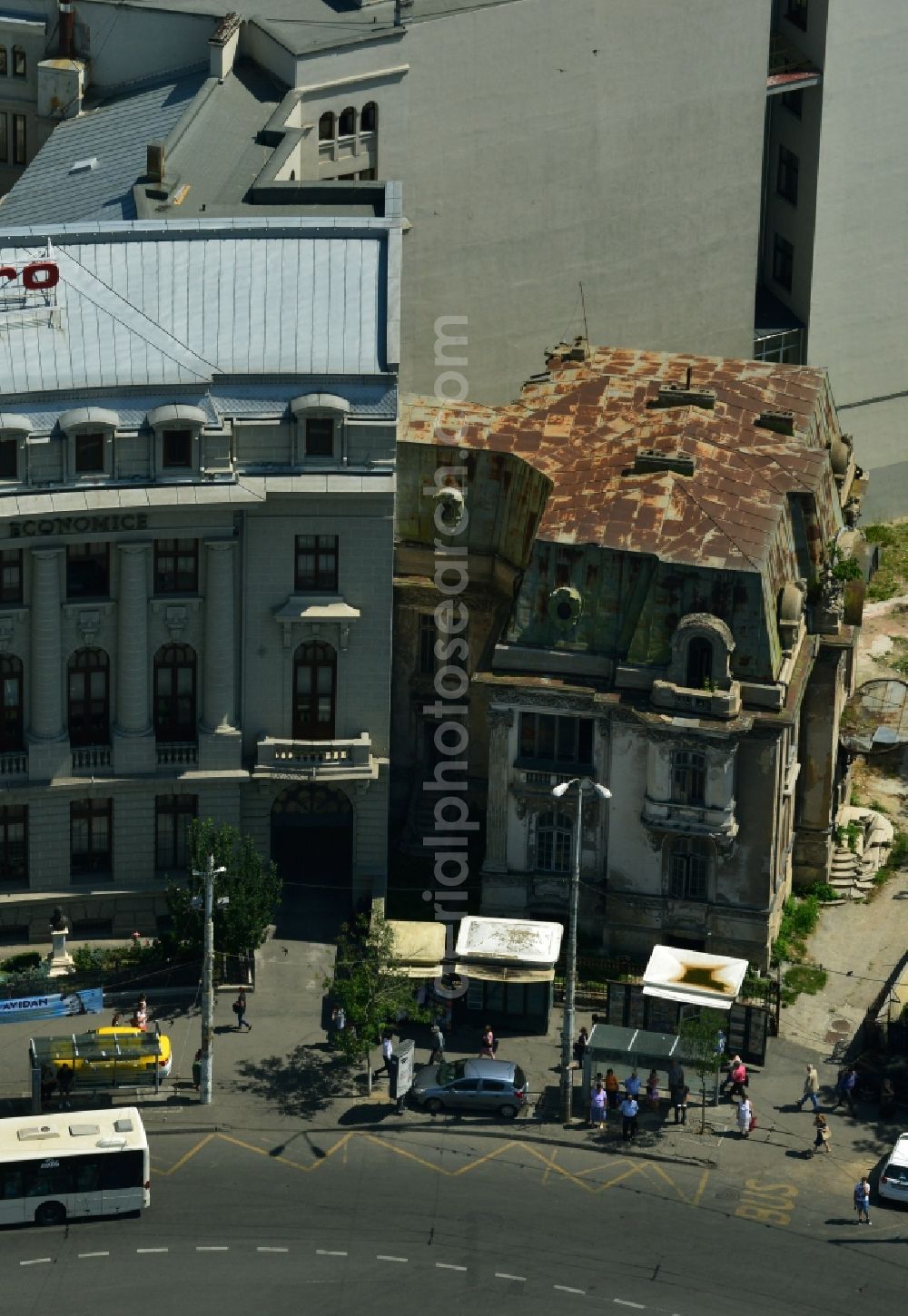 Bukarest from above - Renovated building of the Academia de Studia Sconomicein ASE Cladirea Ion Angelescu on the Strada Caderea in Bucharest, Romania