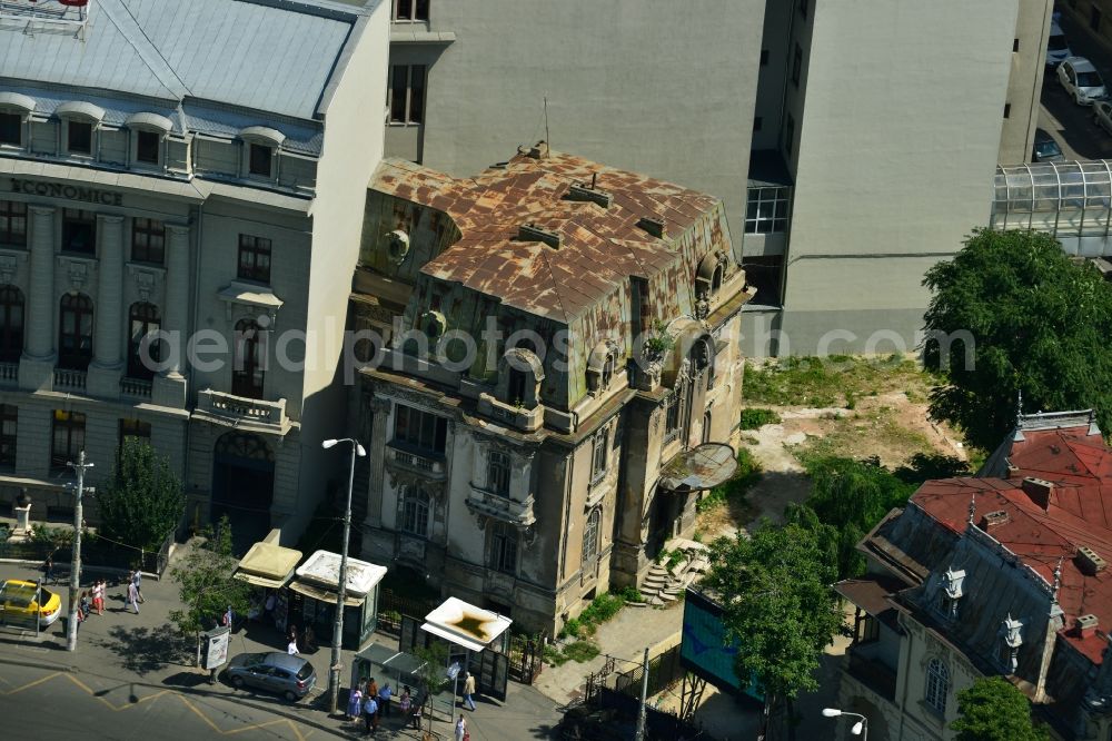 Bukarest from the bird's eye view: Renovated building of the Academia de Studia Sconomicein ASE Cladirea Ion Angelescu on the Strada Caderea in Bucharest, Romania