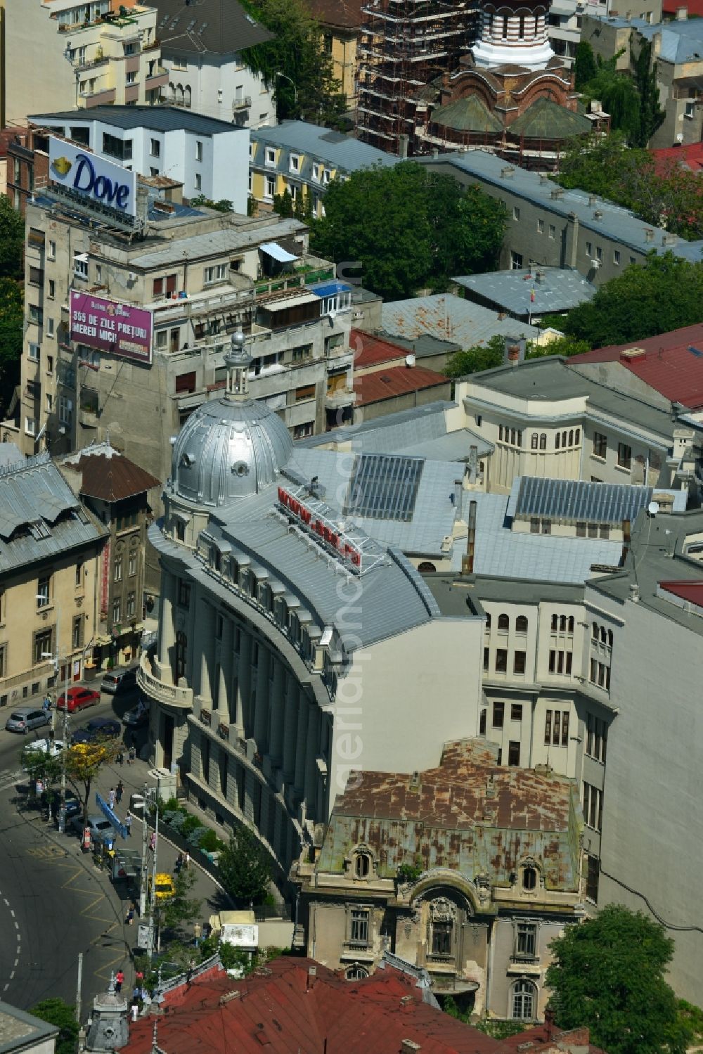 Bukarest from the bird's eye view: Renovated building of the Academia de Studia Sconomicein ASE Cladirea Ion Angelescu on the Strada Caderea in Bucharest, Romania