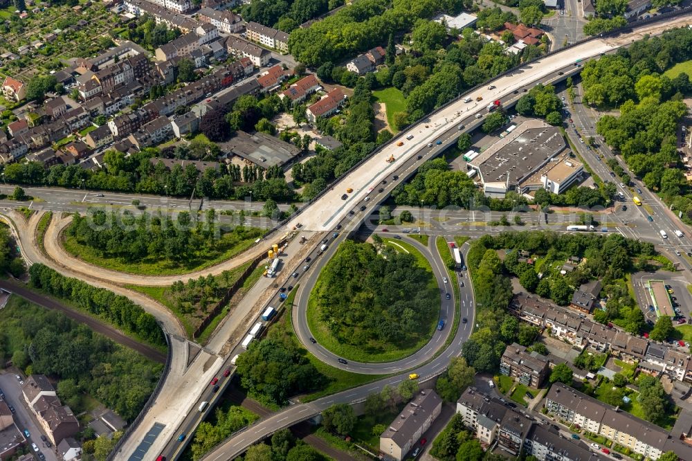 Duisburg from the bird's eye view: View of the renovation of the freeway A59 in Duisburg in the state North Rhine-Westphalia