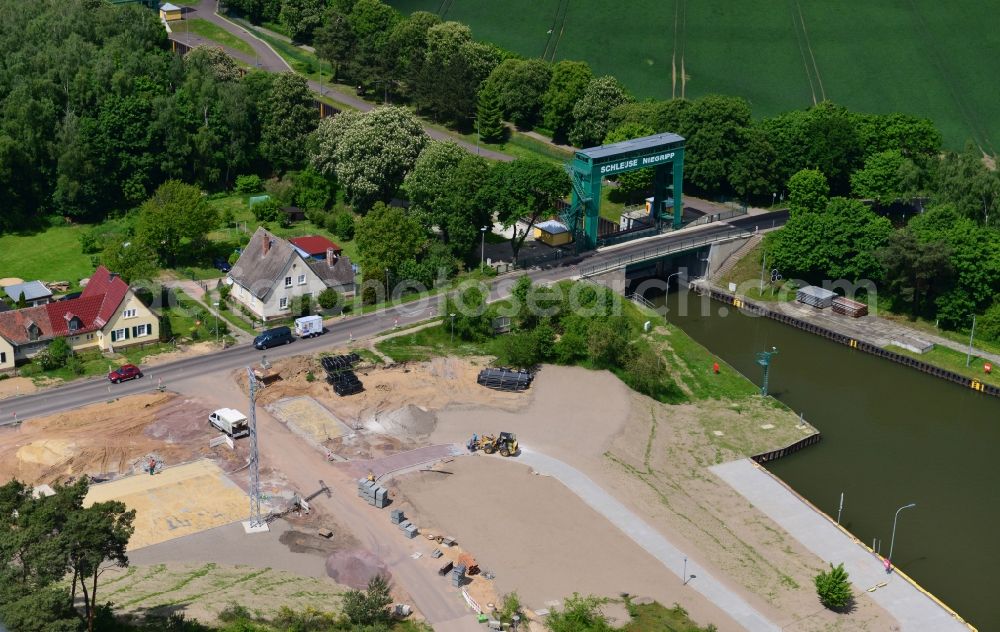 Aerial image Niegripp - Repair of flood - damage to the L52 New lock in Niegripp in the state of Saxony-Anhalt