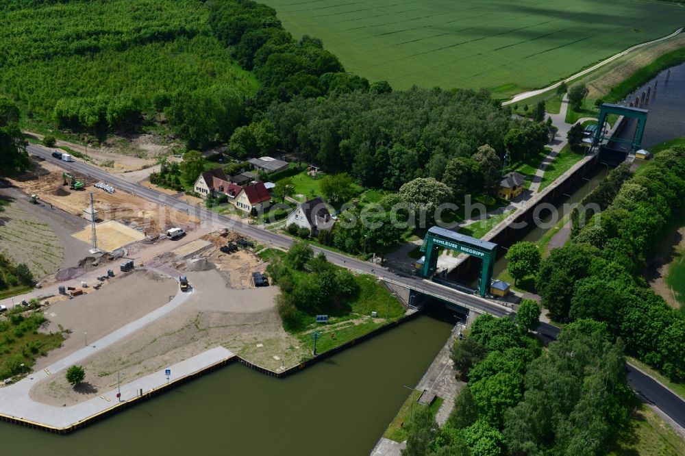 Niegripp from above - Repair of flood - damage to the L52 New lock in Niegripp in the state of Saxony-Anhalt