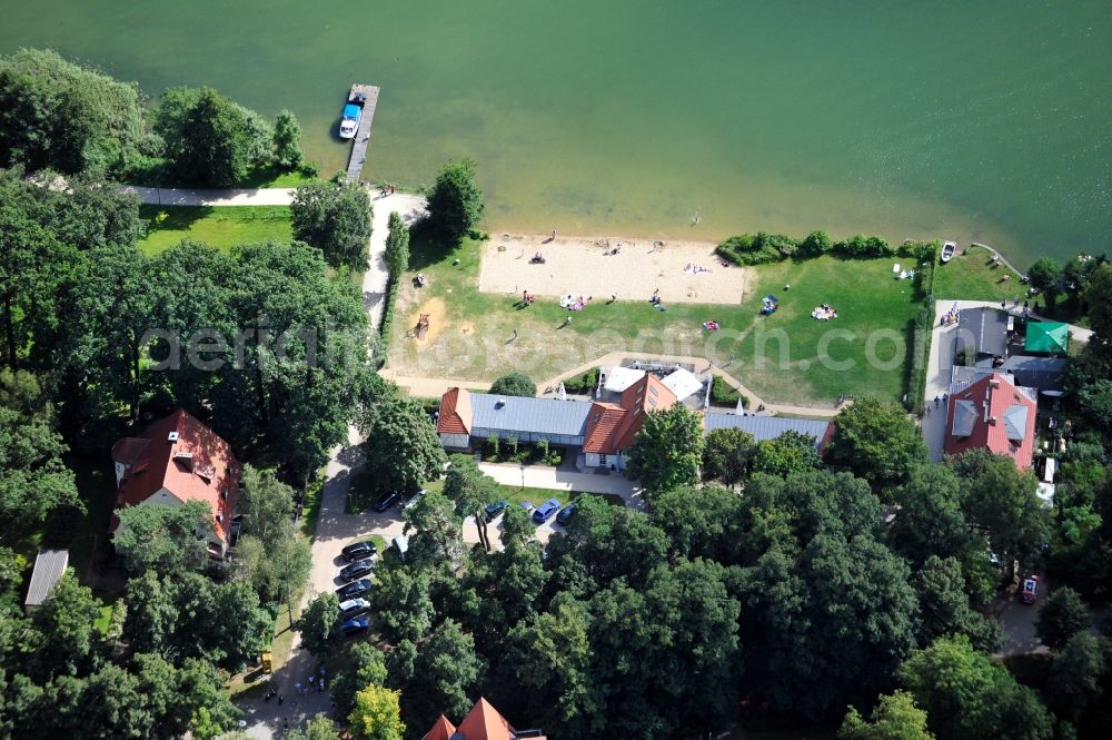 Aerial photograph Bad Saarow - View of restaurant and cafe Seebad with beach in Bad Saarow in Brandenburg