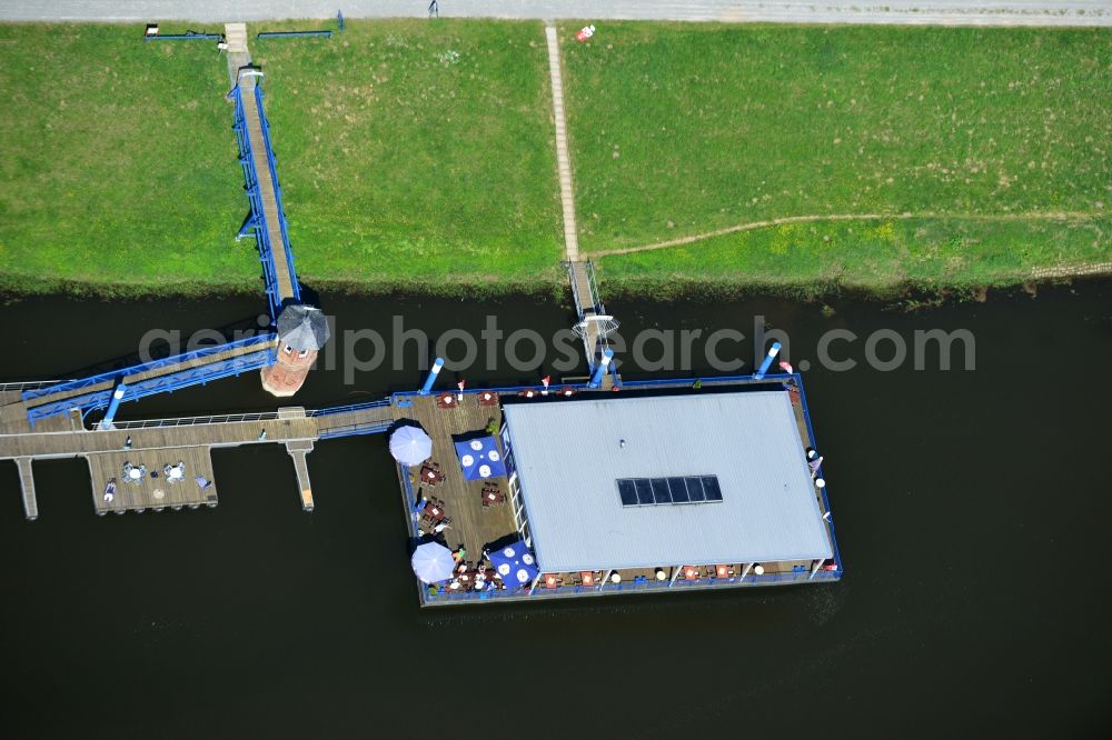 Lenzen from above - Restaurant and marina with boat jetty on the banks of the Elbe in Lenzen in Prignitz in Brandenburg