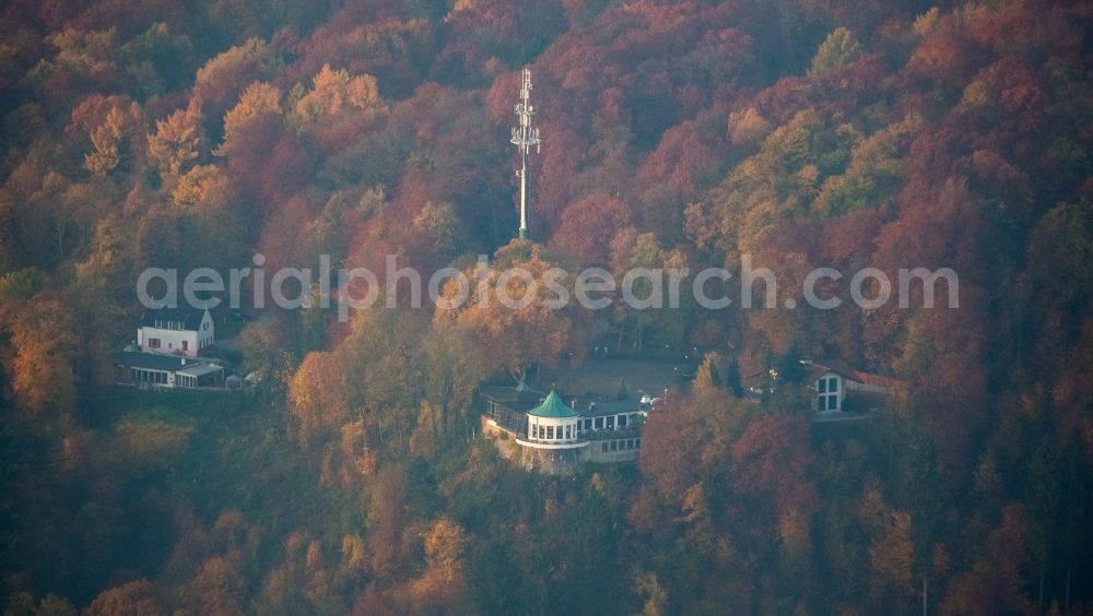 Essen from above - Restaurant Villa Vuew in an autumnal forest in the Werden part of Essen in the state of North Rhine-Westphalia