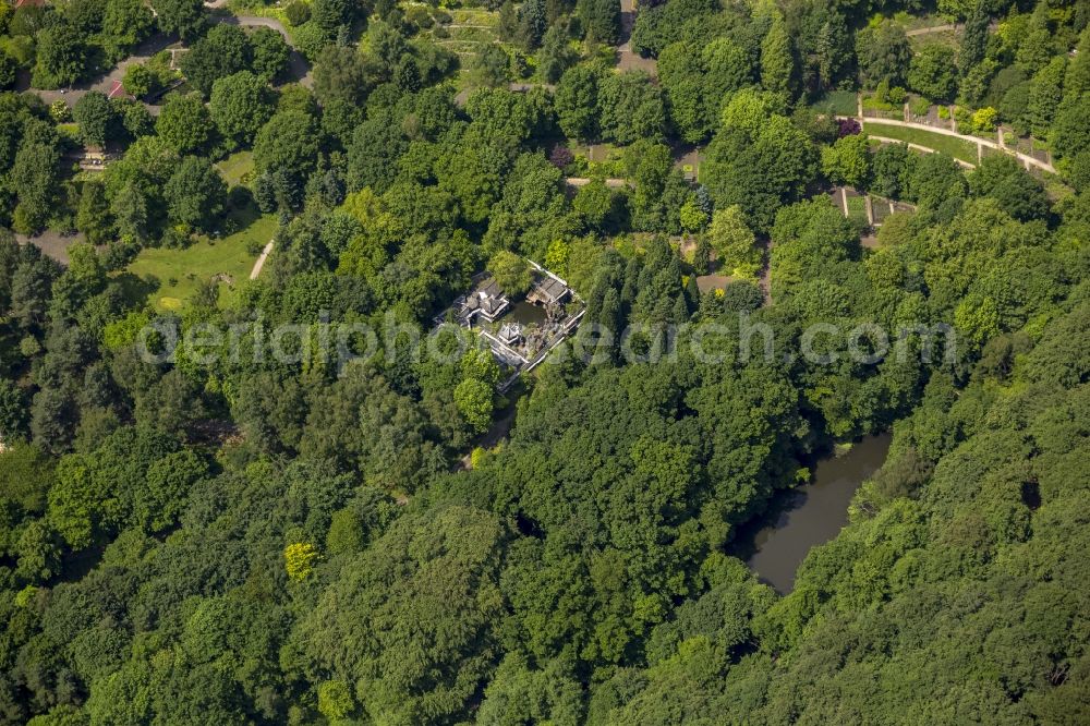 Aerial photograph Bochum - Restoration of the Chinese Garden on the grounds of the campus of the RUB University of Bochum in North Rhine-Westphalia