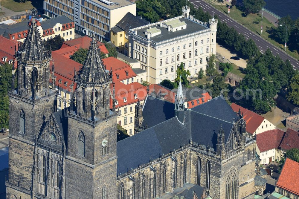 Aerial image Magdeburg - View of the Cathedral of Magdeburg St. Mauritius and Catherine. The Magdeburg Cathedral is the oldest Gothic building on German soil, the former cathedral of the Archbishopric of Magdeburg and at the same time city landmark