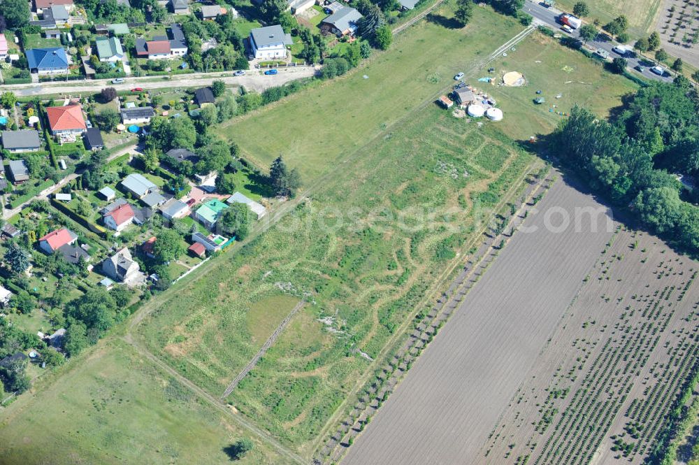 Aerial image Berlin Baumschulenweg - Remains of the harvested hemp field / hemp labyrinth at the Späthstraße in Berlin - Baumschulenweg