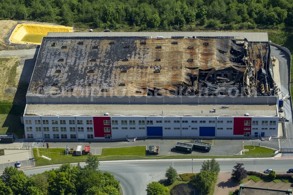 Aerial image Sprockhövel - Remains of the fire ruins of the production hall of the automotive supplier WKW Faulenbach Automotive at Sprockhövel in the state of North Rhine-Westphalia