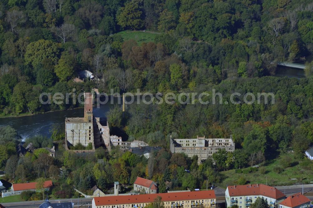 Aerial image Halle (Saale) - Remains of the factory ruin on the Altboellberg in Halle (Saale) in Saxony-Anhalt