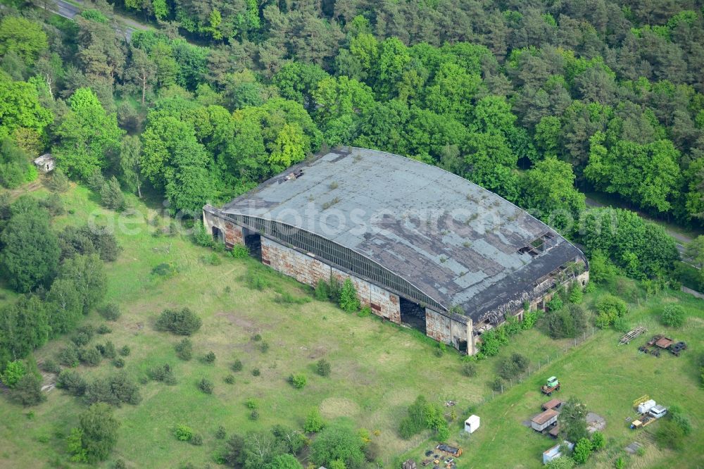 Aerial image Ludwigslust - Remains of the ruins old hangar hangars on the former site of the airfield in Ludwigslust in the state Mecklenburg - Western Pomerania