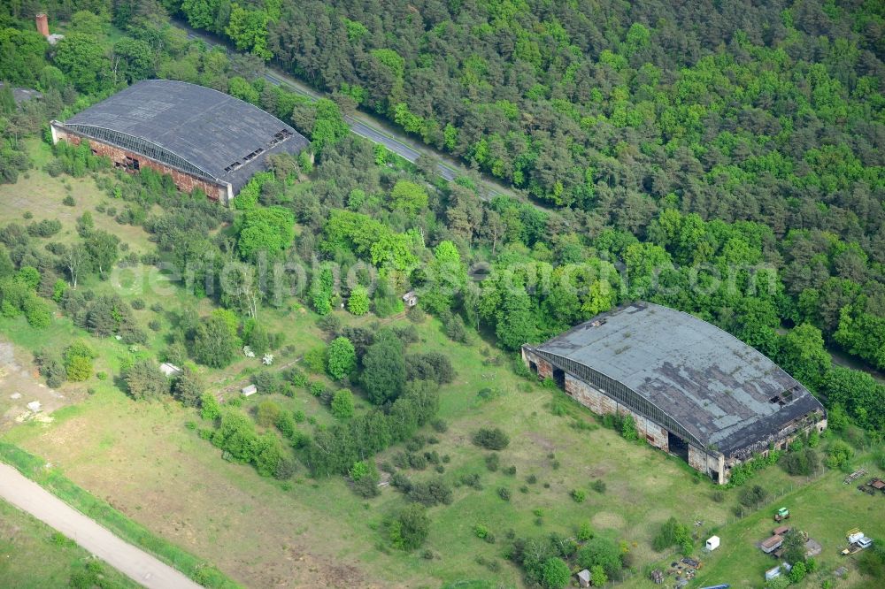 Aerial photograph Ludwigslust - Remains of the ruins old hangar hangars on the former site of the airfield in Ludwigslust in the state Mecklenburg - Western Pomerania