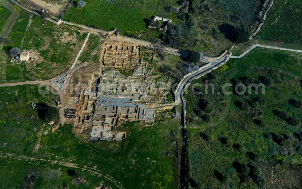 Alcudia from the bird's eye view: Remains of the ruins Ruines Romanes de Pollentia in Alcudia in Balearische Insel Mallorca, Spain