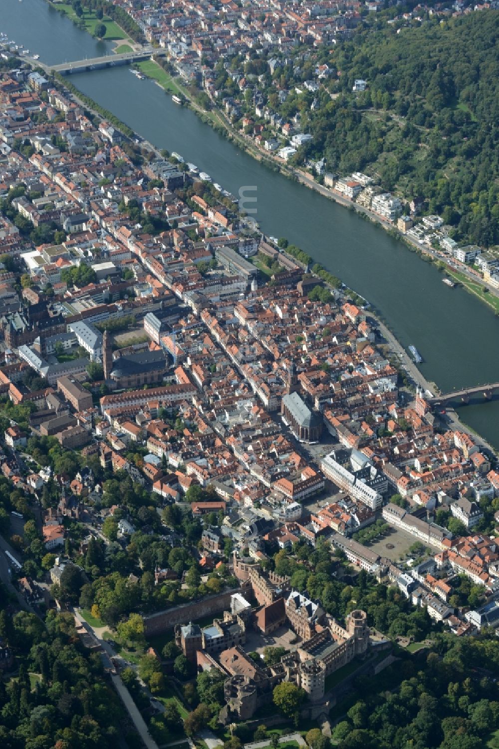 Heidelberg from the bird's eye view: Remains of the ruins of the palace grounds of the former castle Schloss Heidelberg am Schlosshof in Heidelberg in the state Baden-Wuerttemberg