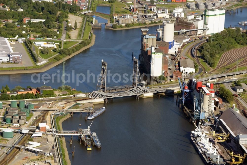 Aerial photograph Hamburg - Rethe lift bridge Rethebruecke in Hamburg-Mitte / Wilhelmsburg. A project of the Hamburg Port Authority HPA and Ingenieurbuero GRASSL GmbH