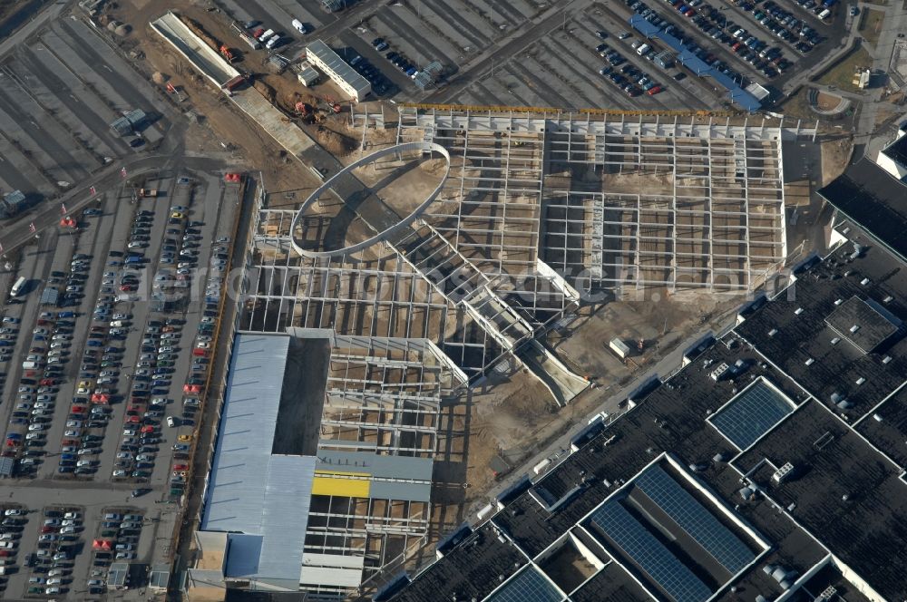 Aerial image Wildau - Revitalization and expansion construction at the building complex of the shopping center A10 Center in the district Kiekebusch in Wildau in the state Brandenburg, Germany