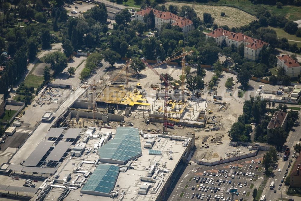 Wien from above - Revitalization and expansion construction at the building complex of the shopping center Huma Eleven in the 11th district Simmering in Vienna in Austria