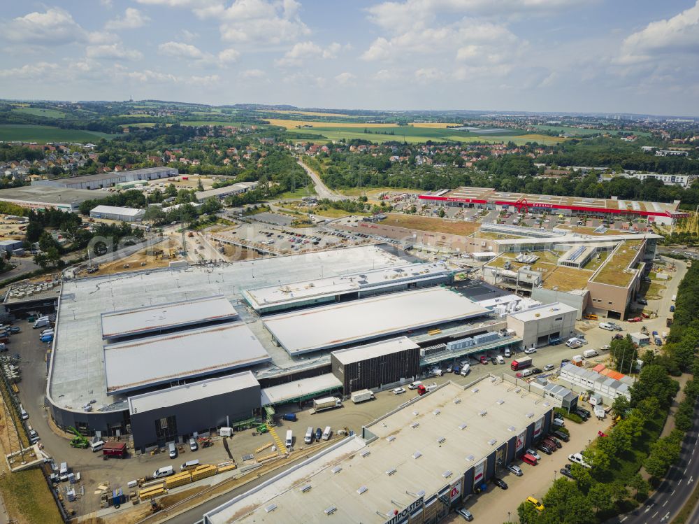 Dresden from above - Revitalization and expansion construction at the building complex of the shopping center Kaufpark Dresden on street Dohnaer Strasse in the district Lockwitz in Dresden in the state Saxony, Germany