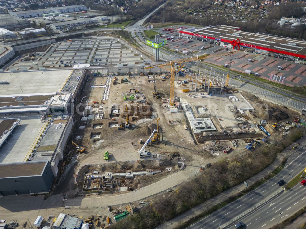 Aerial image Dresden - Revitalization and expansion construction at the building complex of the shopping center Kaufpark Dresden on street Dohnaer Strasse in the district Lockwitz in Dresden in the state Saxony, Germany