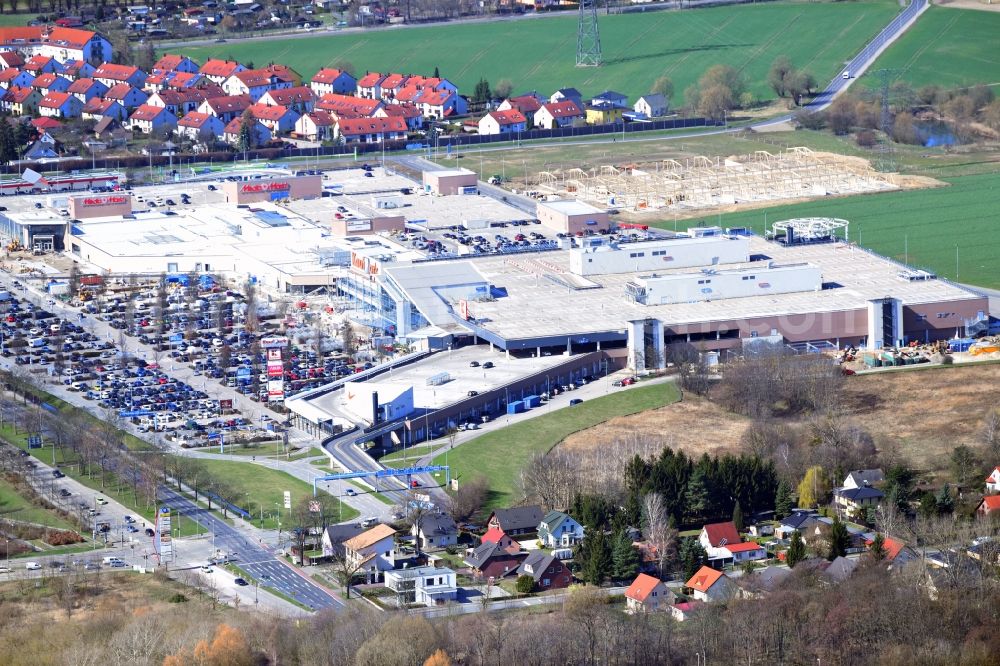 Eiche from above - Revitalization and expansion construction at the building complex of the shopping center KaufPark Eiche der Unibail-Rodamco Germany GmbH in Ahrensfelde in the state Brandenburg