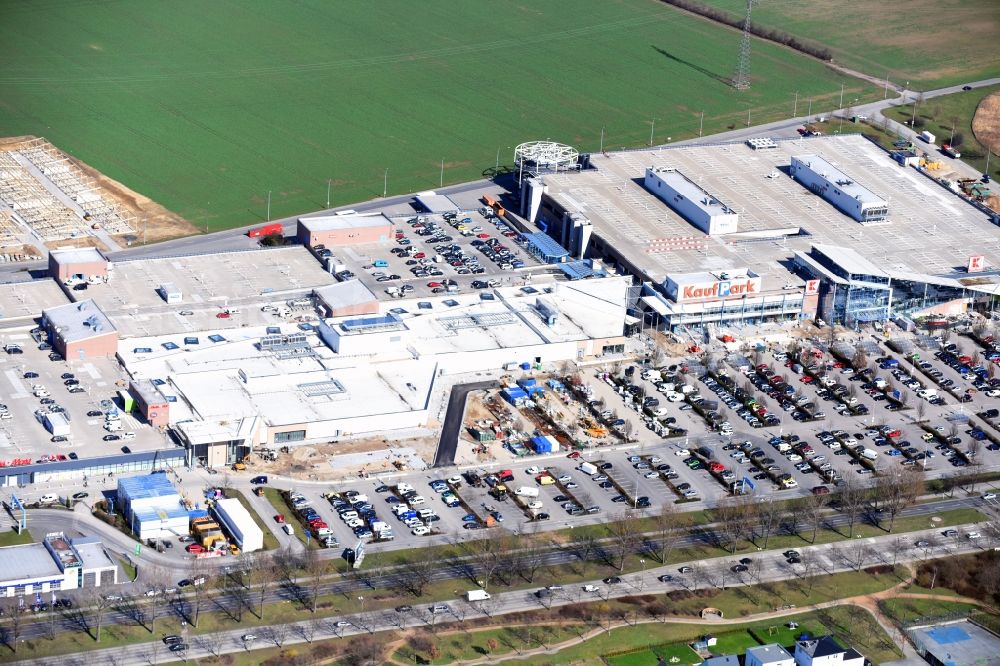 Eiche from the bird's eye view: Revitalization and expansion construction at the building complex of the shopping center KaufPark Eiche der Unibail-Rodamco Germany GmbH in Ahrensfelde in the state Brandenburg