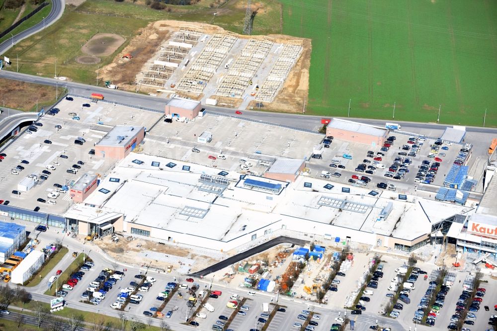 Aerial image Eiche - Revitalization and expansion construction at the building complex of the shopping center KaufPark Eiche der Unibail-Rodamco Germany GmbH in Ahrensfelde in the state Brandenburg