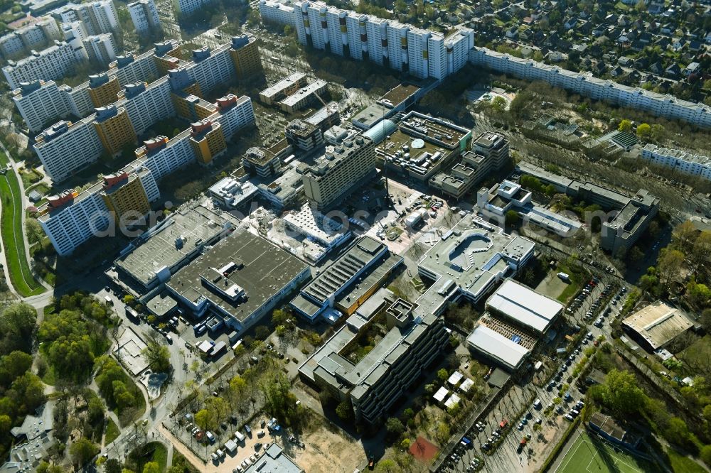 Berlin from the bird's eye view: Revitalization and expansion construction at the building complex of the shopping center Maerkische Zentrum in the district Maerkisches Viertel in Berlin, Germany