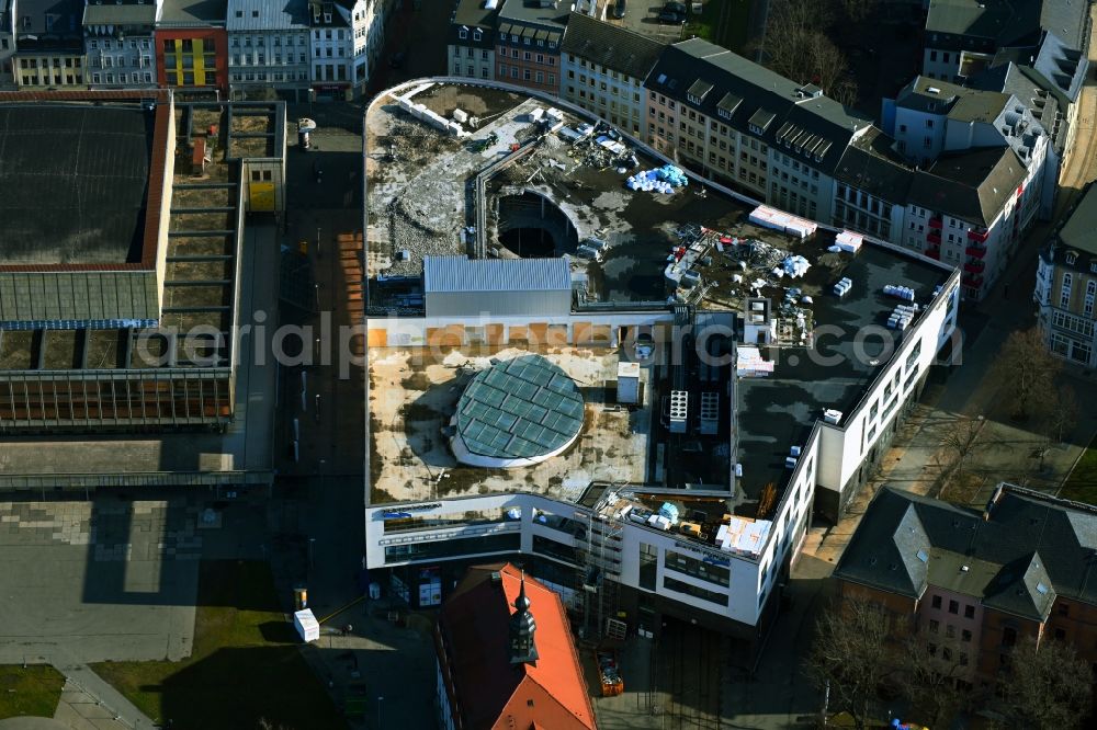 Aerial photograph Gera - Revitalization and expansion construction at the building complex of the shopping center Otto-Dix-Passage formerly Elsterforum in Gera in the state Thuringia, Germany