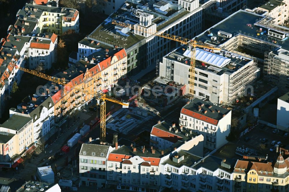 Berlin from the bird's eye view: Revitalization and expansion construction at the building complex of the shopping center Tegel Quartier on street Gorkistrasse in the district Tegel in Berlin, Germany