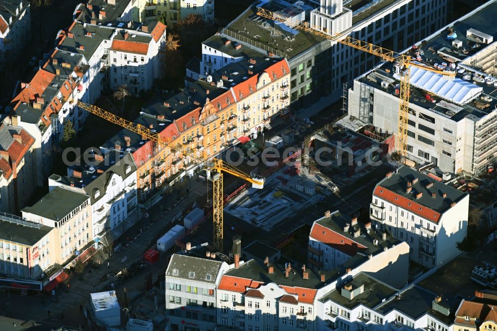 Aerial image Berlin - Revitalization and expansion construction at the building complex of the shopping center Tegel Quartier on street Gorkistrasse in the district Tegel in Berlin, Germany