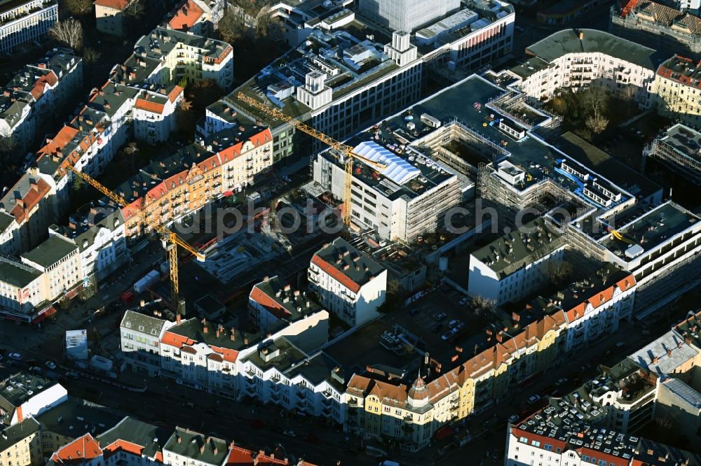 Aerial photograph Berlin - Revitalization and expansion construction at the building complex of the shopping center Tegel Quartier on street Gorkistrasse in the district Tegel in Berlin, Germany