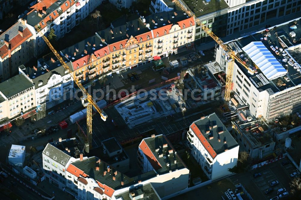 Berlin from above - Revitalization and expansion construction at the building complex of the shopping center Tegel Quartier on street Gorkistrasse in the district Tegel in Berlin, Germany