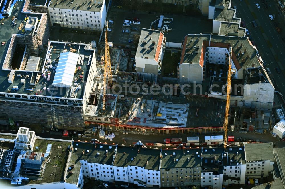 Aerial photograph Berlin - Revitalization and expansion construction at the building complex of the shopping center Tegel Quartier on street Gorkistrasse in the district Tegel in Berlin, Germany