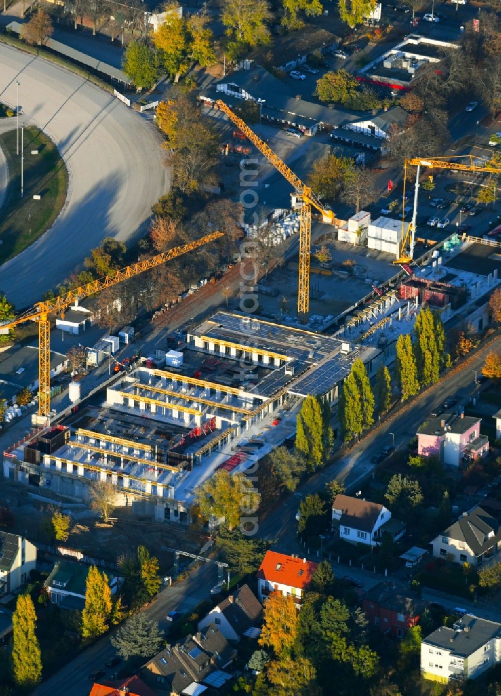 Berlin from the bird's eye view: Revitalization and expansion construction at the building complex of the shopping center Titlisweg in the district Mariendorf in Berlin, Germany