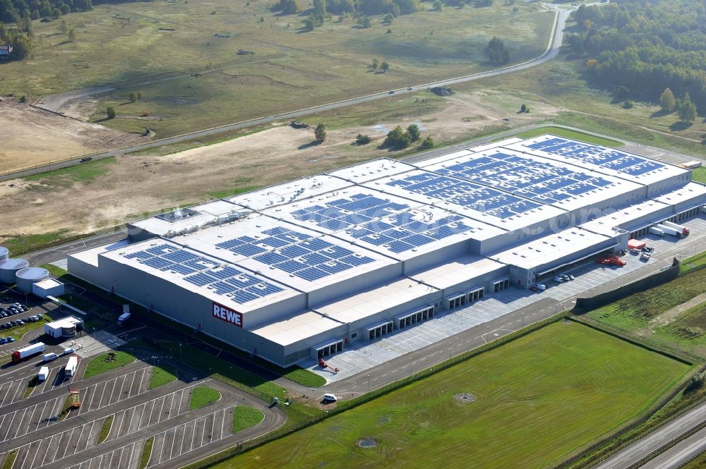 Oranienburg from above - View of the Rewe logistics centre in Oranienburg in the state Brandenburg