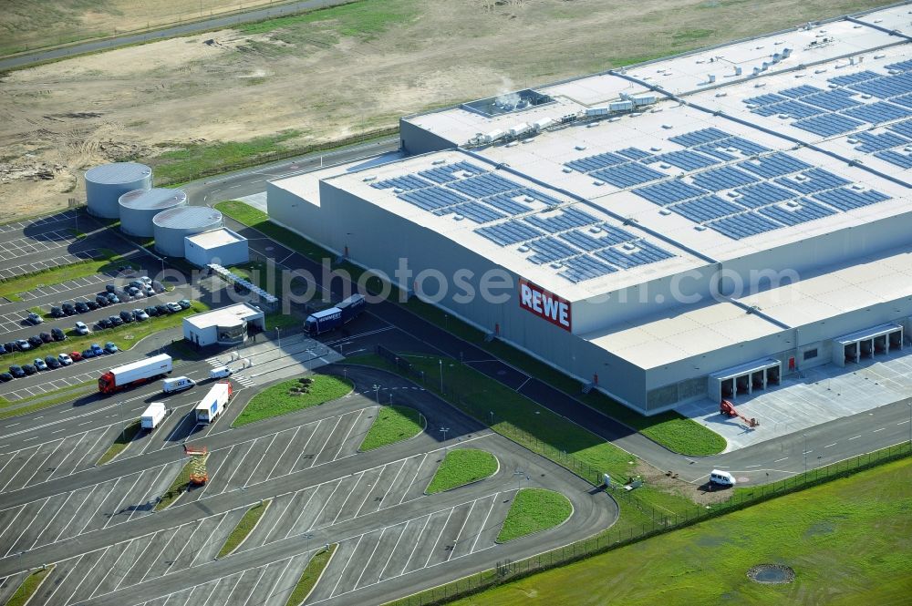 Oranienburg from the bird's eye view: View of the Rewe logistics centre in Oranienburg in the state Brandenburg