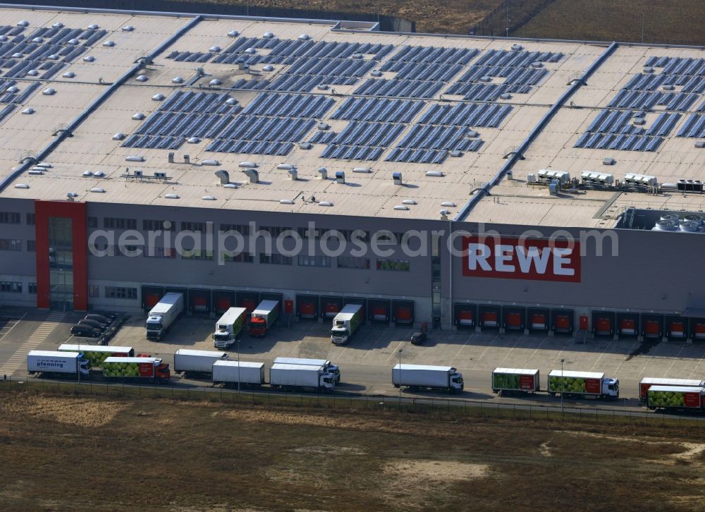 Aerial image Oranienburg - View of the Rewe logistics centre in Oranienburg in the state Brandenburg