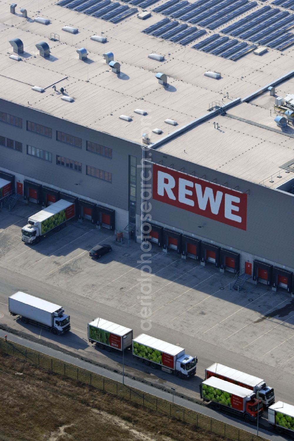 Aerial image Oranienburg - View of the Rewe logistics centre in Oranienburg in the state Brandenburg