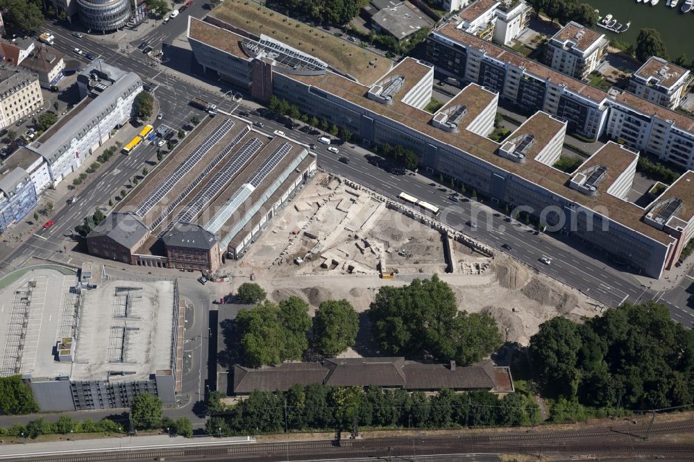 Aerial image Mainz - Extension of a new construction site at the Museum- Building Roemisch-Germanisches Zentralmuseum in the district Altstadt in Mainz in the state Rhineland-Palatinate, Germany