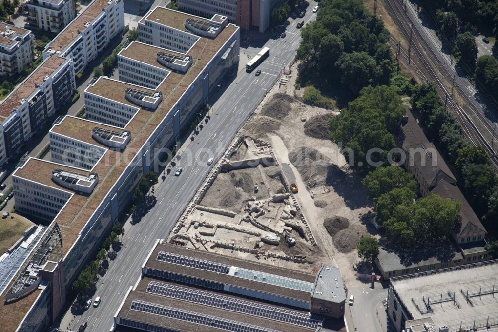 Mainz from above - Extension of a new construction site at the Museum- Building Roemisch-Germanisches Zentralmuseum in the district Altstadt in Mainz in the state Rhineland-Palatinate, Germany