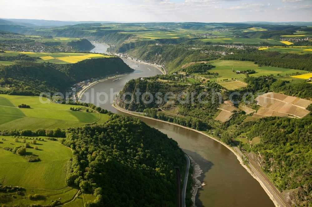 Aerial image Urbar - View of the Rhine near Urbar in the state of Rhineland-Palatinate