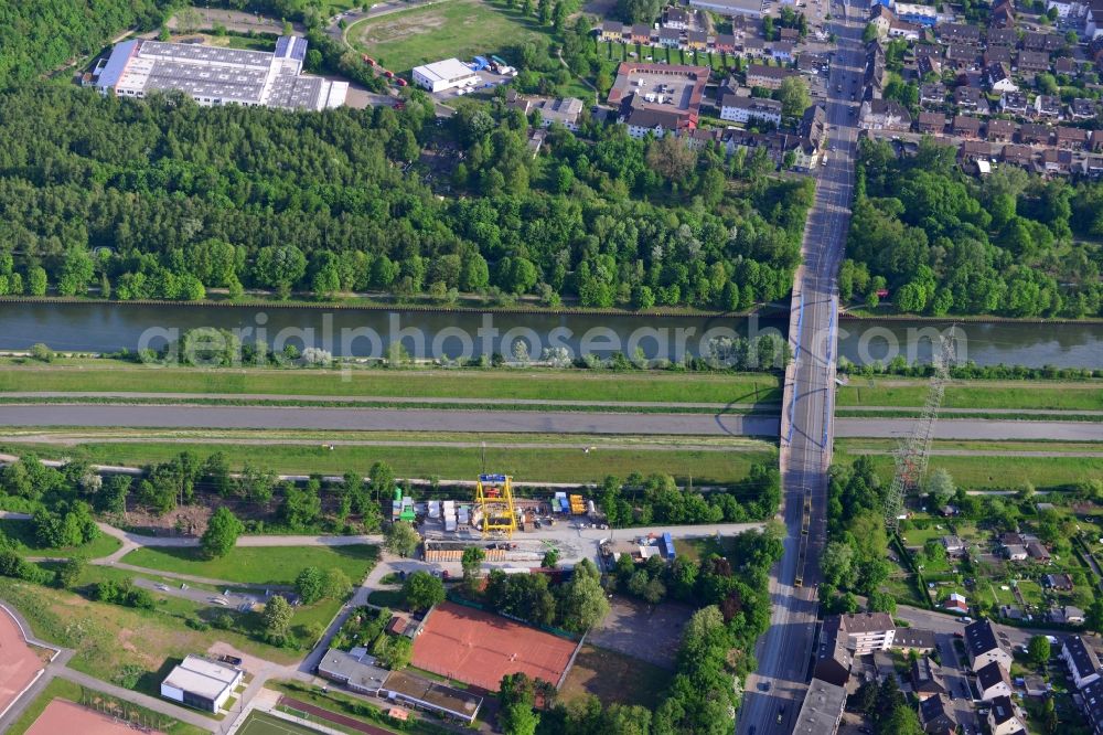 Essen from above - View from north to south across the Rhine-Herne Canal at the Zweigert-Bridge in Essen in North Rhine-Westphalia