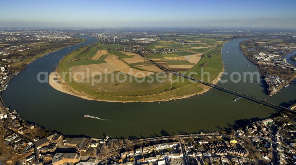 Krefeld from above - View of the river Rhine in Duisburg in the state North Rhine-Westphalia