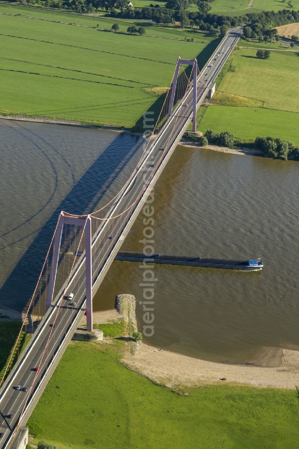 Aerial image Emmerich - Bridge structure Rhine bridge Emmerich on the Rhine River along the federal road B 220 in North Rhine-Westphalia