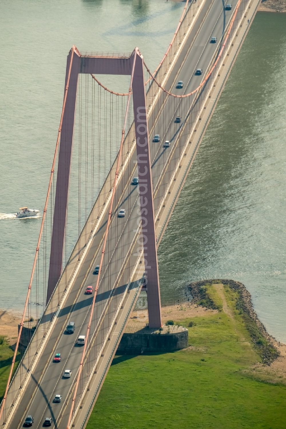 Aerial image Emmerich - Bridge structure Rhine bridge Emmerich on the Rhine River along the federal road B 220 in North Rhine-Westphalia