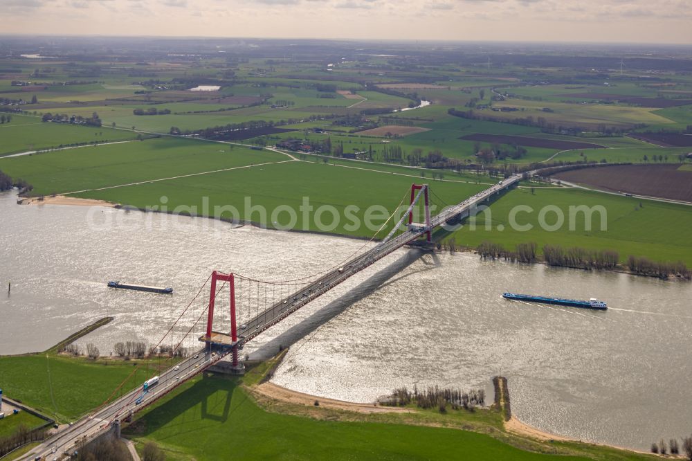 Aerial image Emmerich - Bridge structure Rhine bridge Emmerich on the Rhine River along the federal road B 220 in North Rhine-Westphalia