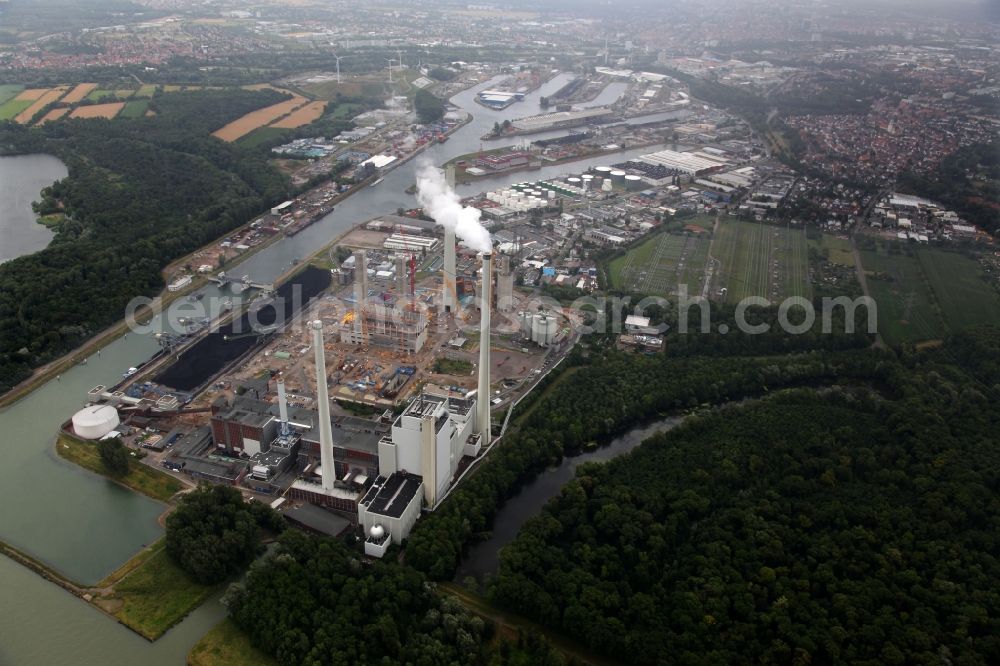 Karlsruhe from above - Construction of steam power plant of Energie Baden-Wuerttemberg AG short EnBW on the riverside of the Rhine in the Rhine harbor in Karlsruhe in Baden-Wuerttemberg