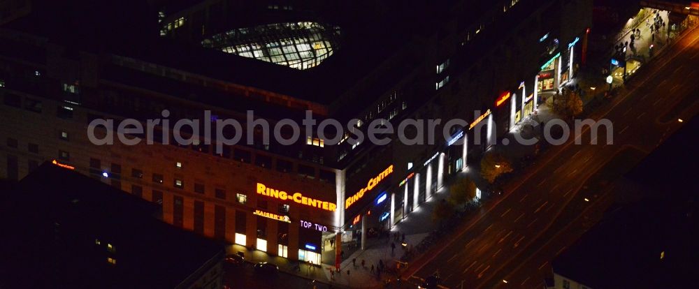 Aerial image Berlin - Night image with view over the Ring Center at the Frankfurter Allee in Friedrichshain-Kreuzberg in Berlin